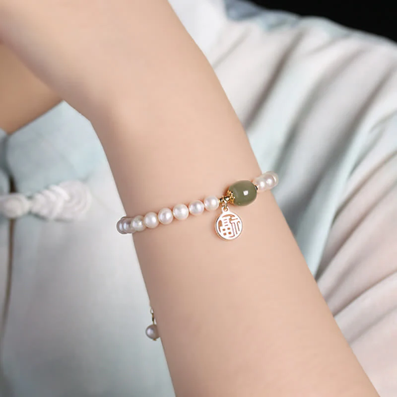 Natural Pearl Hetian Jade Bracelet for Happiness & Healing - Image 2