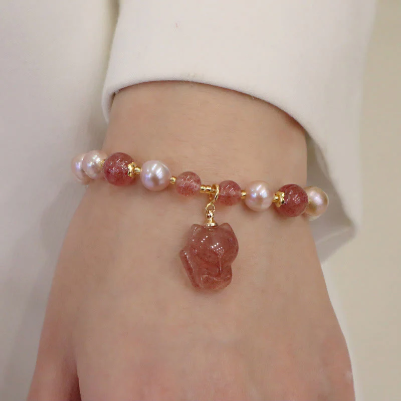 Natural Pearl Strawberry Quartz Healing Charm Bracelet - Image 11