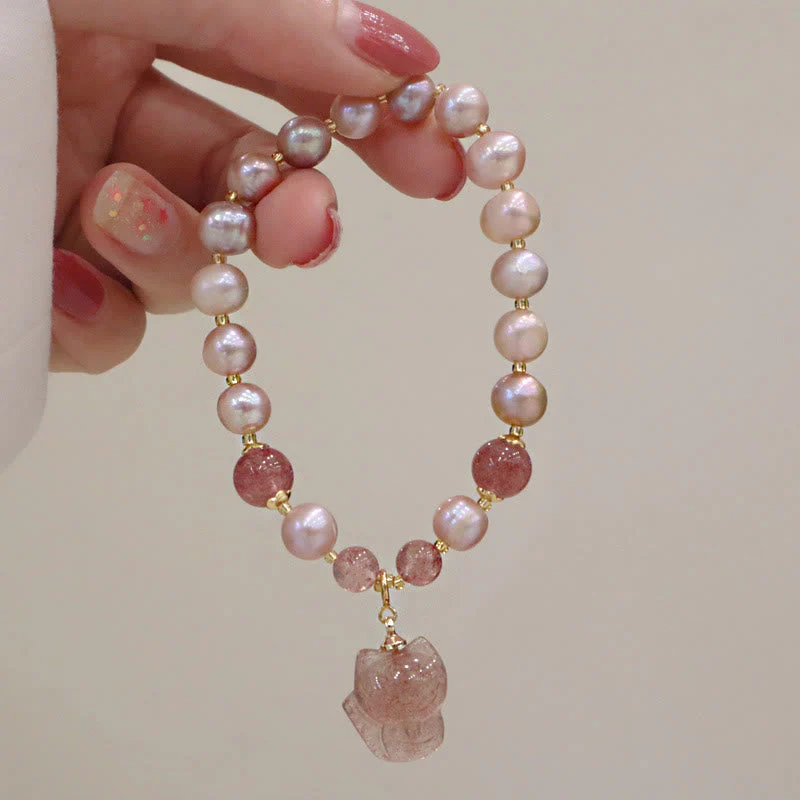 Natural Pearl Strawberry Quartz Healing Charm Bracelet - Image 12