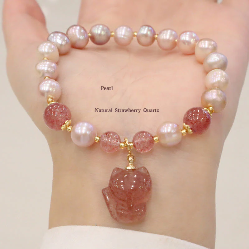Natural Pearl Strawberry Quartz Healing Charm Bracelet - Image 13