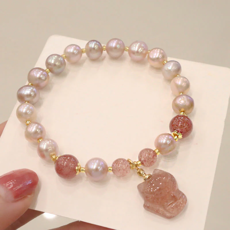 Natural Pearl Strawberry Quartz Healing Charm Bracelet - Image 2