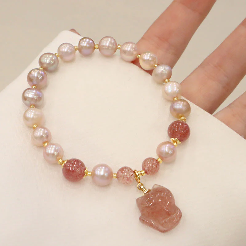 Natural Pearl Strawberry Quartz Healing Charm Bracelet - Image 4