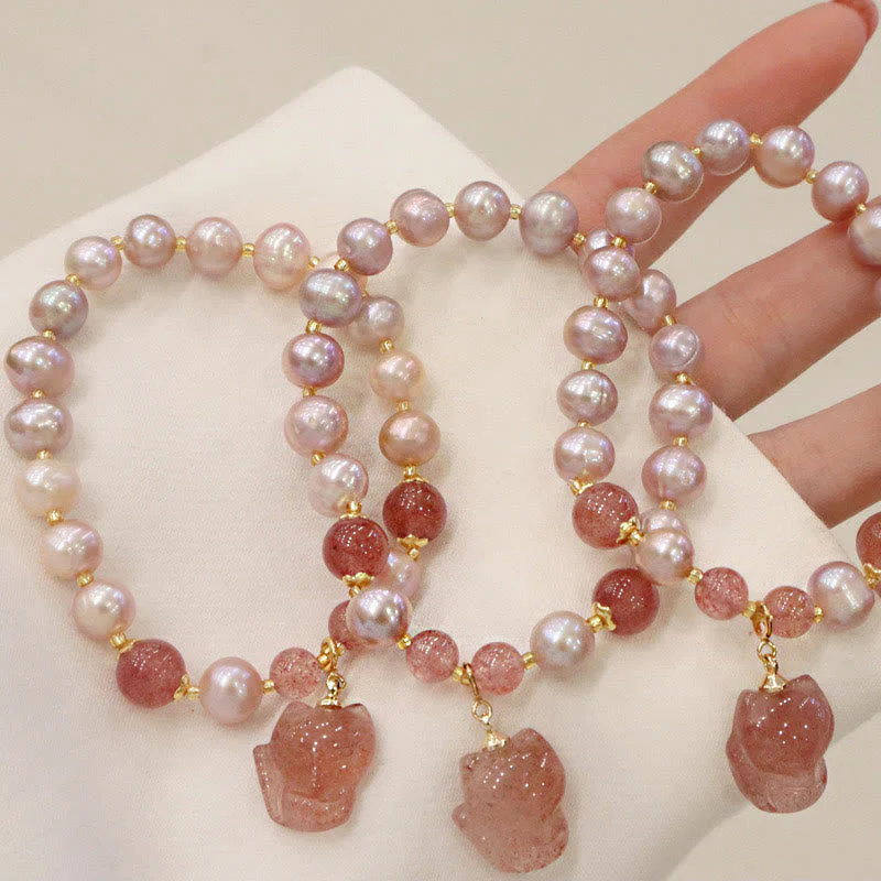 Natural Pearl Strawberry Quartz Healing Charm Bracelet - Image 5