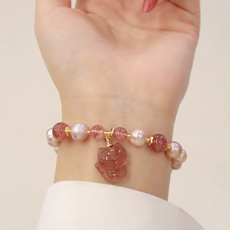Natural Pearl Strawberry Quartz Healing Charm Bracelet - Image 7