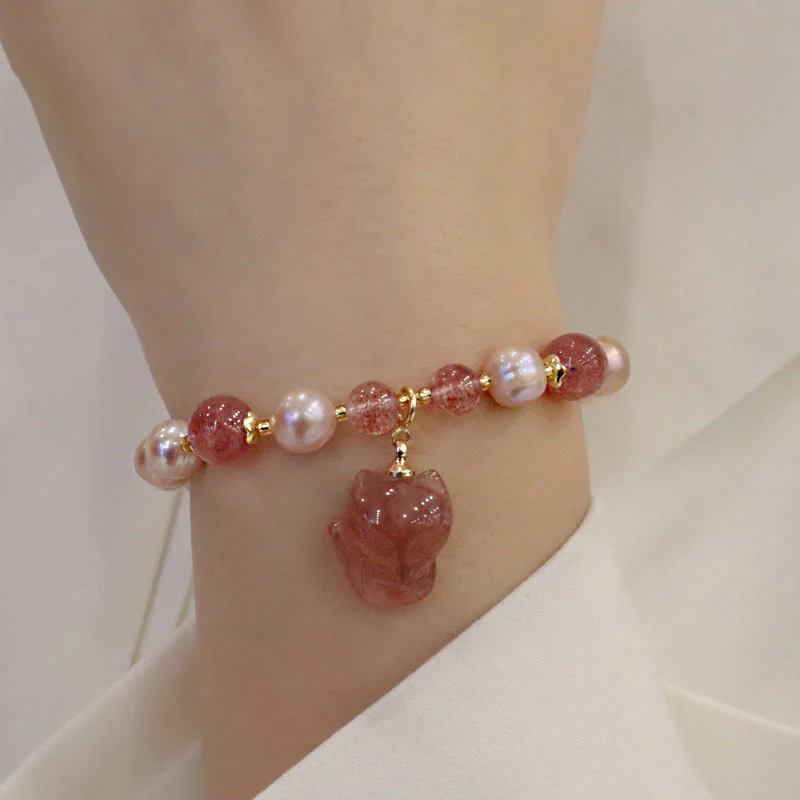 Natural Pearl Strawberry Quartz Healing Charm Bracelet - Image 8