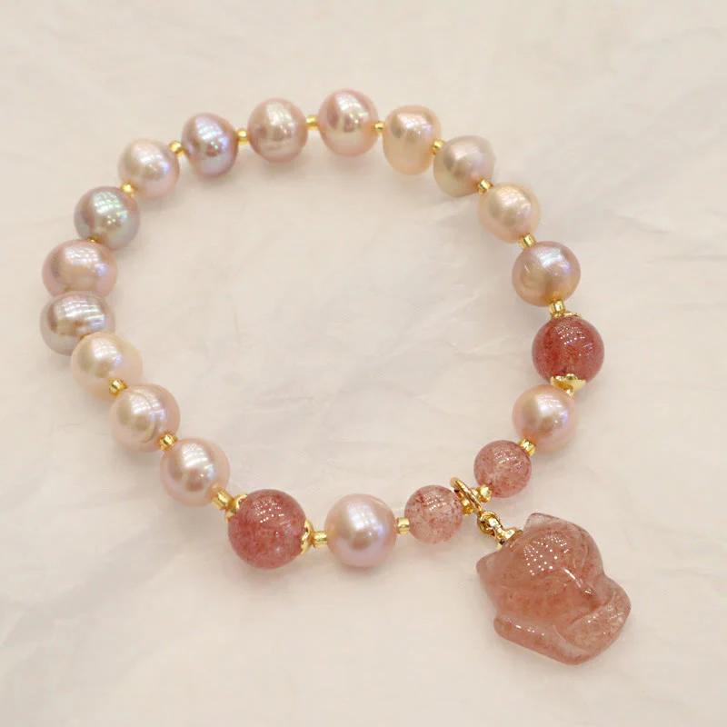 Natural Pearl Strawberry Quartz Healing Charm Bracelet - Image 9
