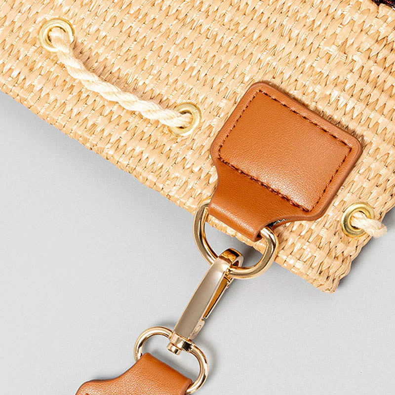 Straw Woven Geometric Bucket Bag with Tassels for Beach - Image 7