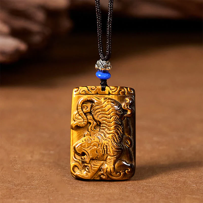 Natural Tiger Eye Protection Rope Necklace Pendant