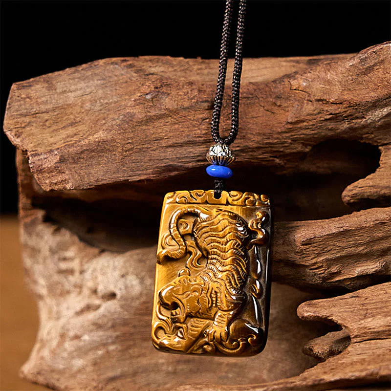 Natural Tiger Eye Protection Rope Necklace Pendant - Image 2