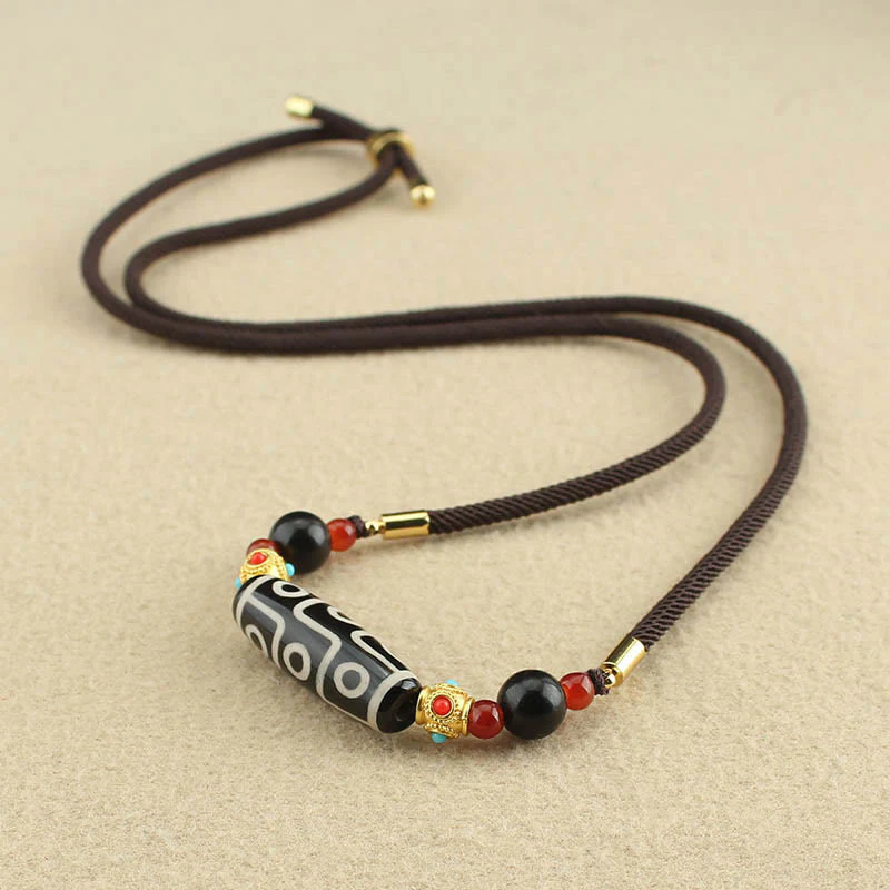 Nine-Eye Dzi Bead Protection Necklace | Tibetan Agate Pendant - Image 3