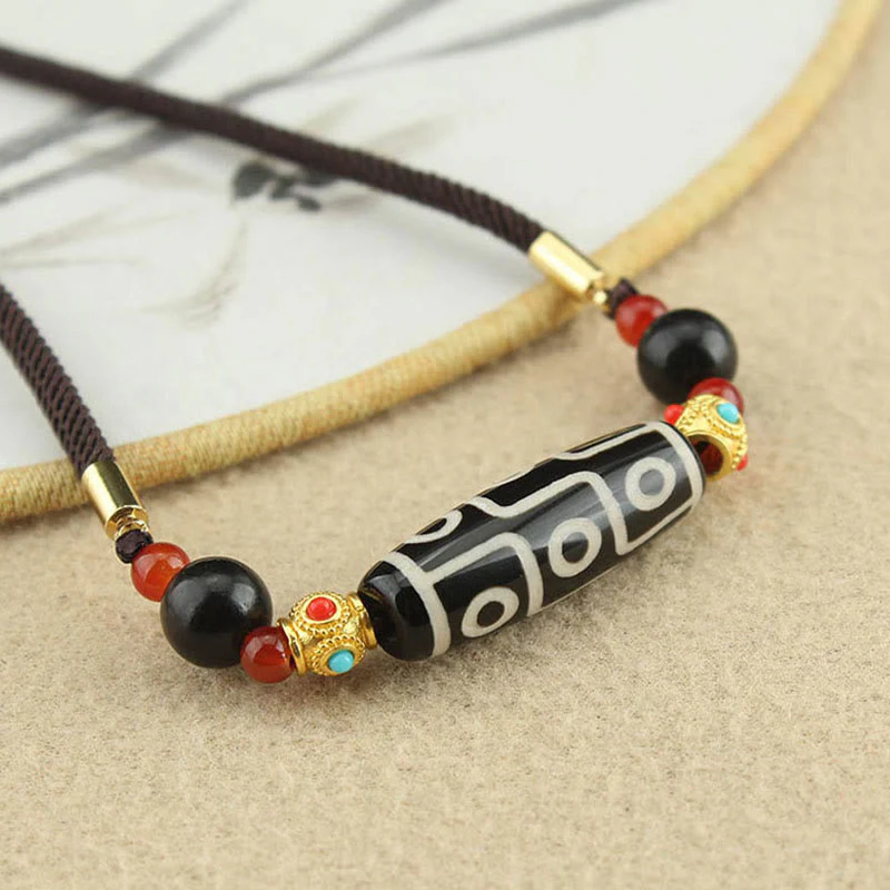 Nine-Eye Dzi Bead Protection Necklace | Tibetan Agate Pendant - Image 4