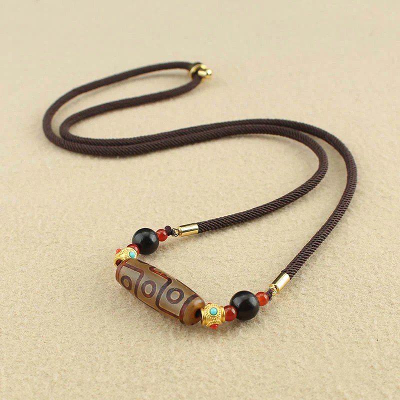 Nine-Eye Dzi Bead Protection Necklace | Tibetan Agate Pendant - Image 8