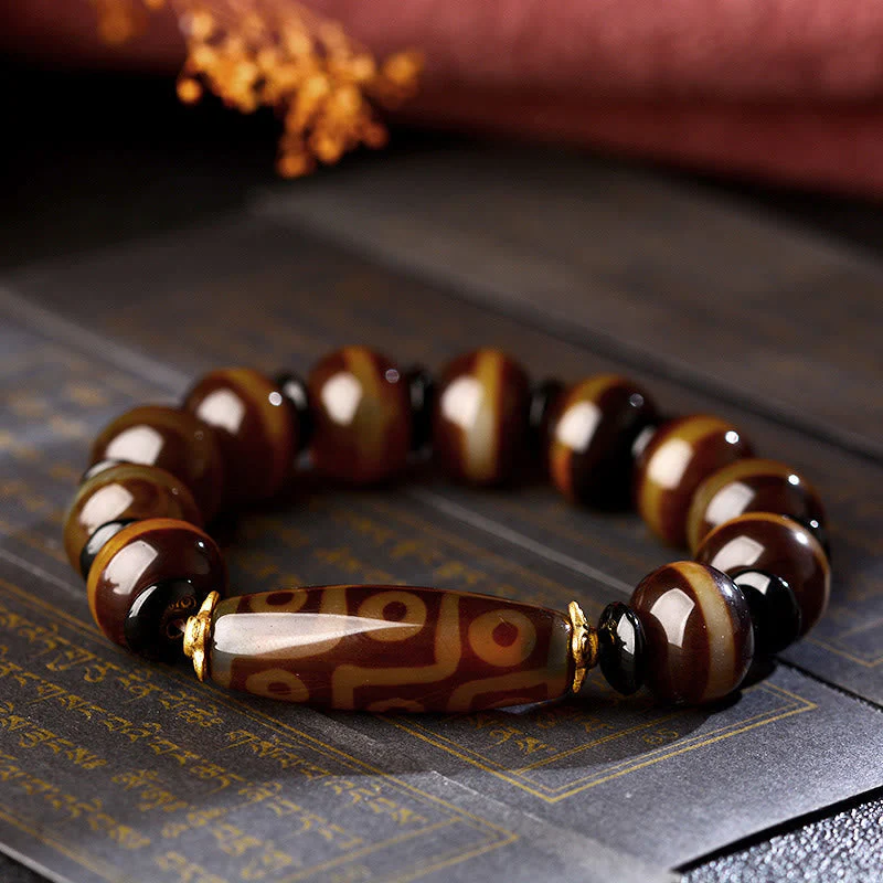 Nine-Eye Dzi Bead Agate Wealth and Protection Bracelet - Image 2
