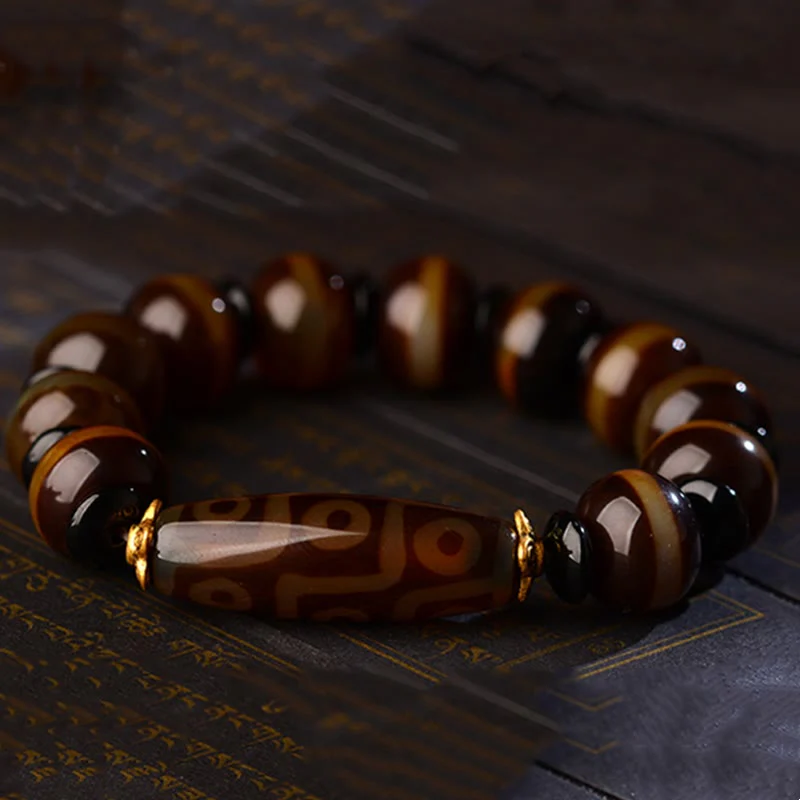 Nine-Eye Dzi Bead Agate Wealth and Protection Bracelet - Image 8