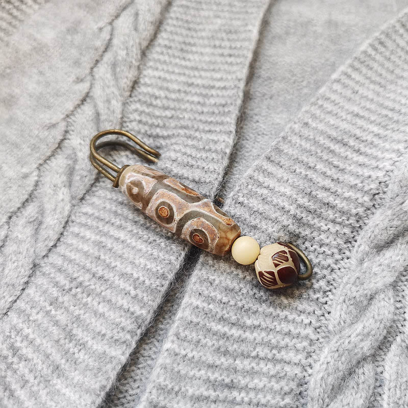 Nine-Eye Dzi Bead Bodhi Seed Lotus Protection Brooch - Image 4