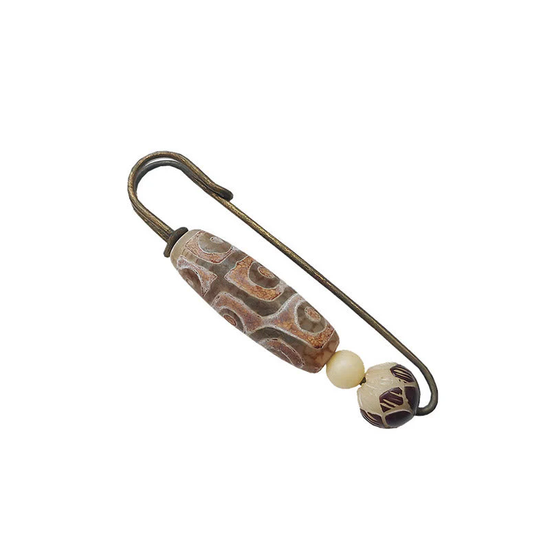 Nine-Eye Dzi Bead Bodhi Seed Lotus Protection Brooch - Image 5