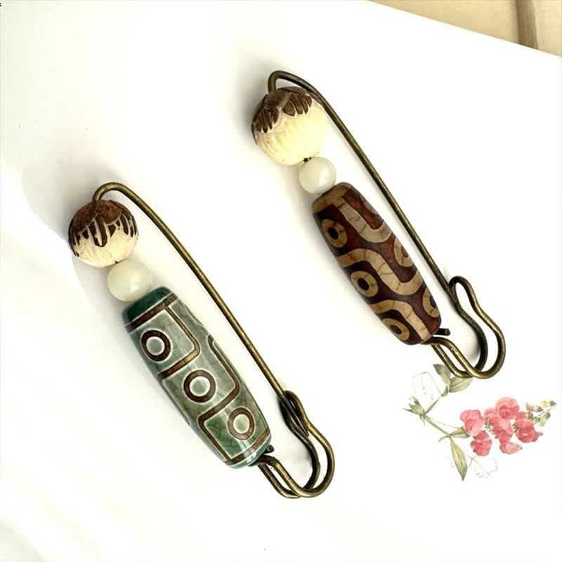Nine-Eye Dzi Bead Bodhi Seed Lotus Protection Brooch - Image 9