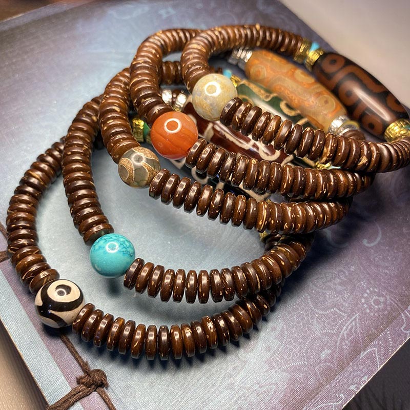 Nine-Eye Dzi Bead Wealth Bracelet | Unisex Agate Jewelry - Image 3