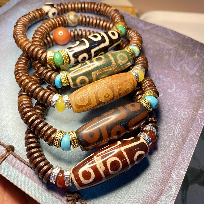 Nine-Eye Dzi Bead Wealth Bracelet | Unisex Agate Jewelry - Image 4