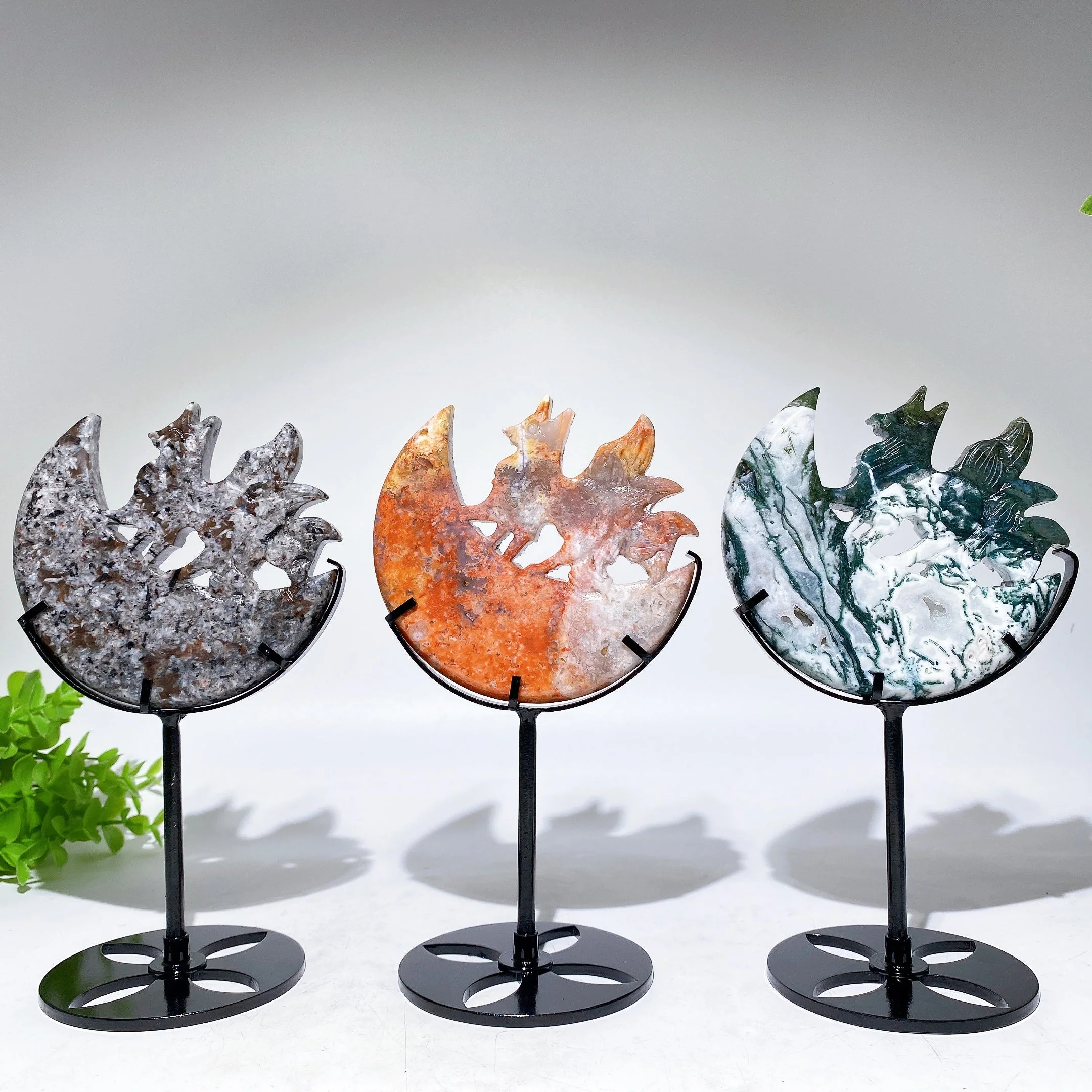 Nine-Tails Fox Crystal Carving with Moon Stand 4-inch - Image 2