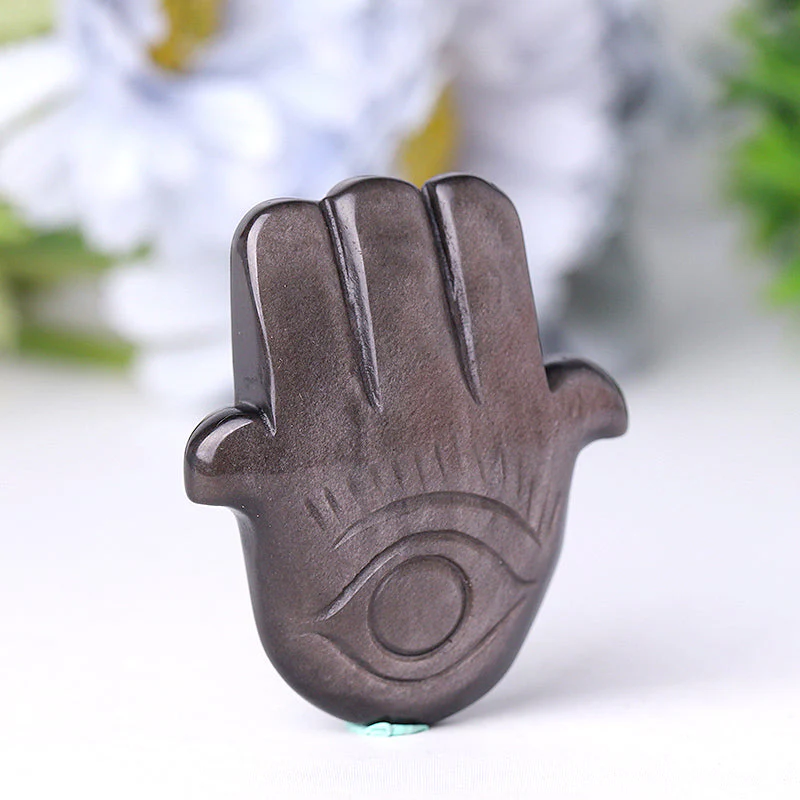 2" Obsidian Hand Figurine with Evil Eye Carving - Image 3