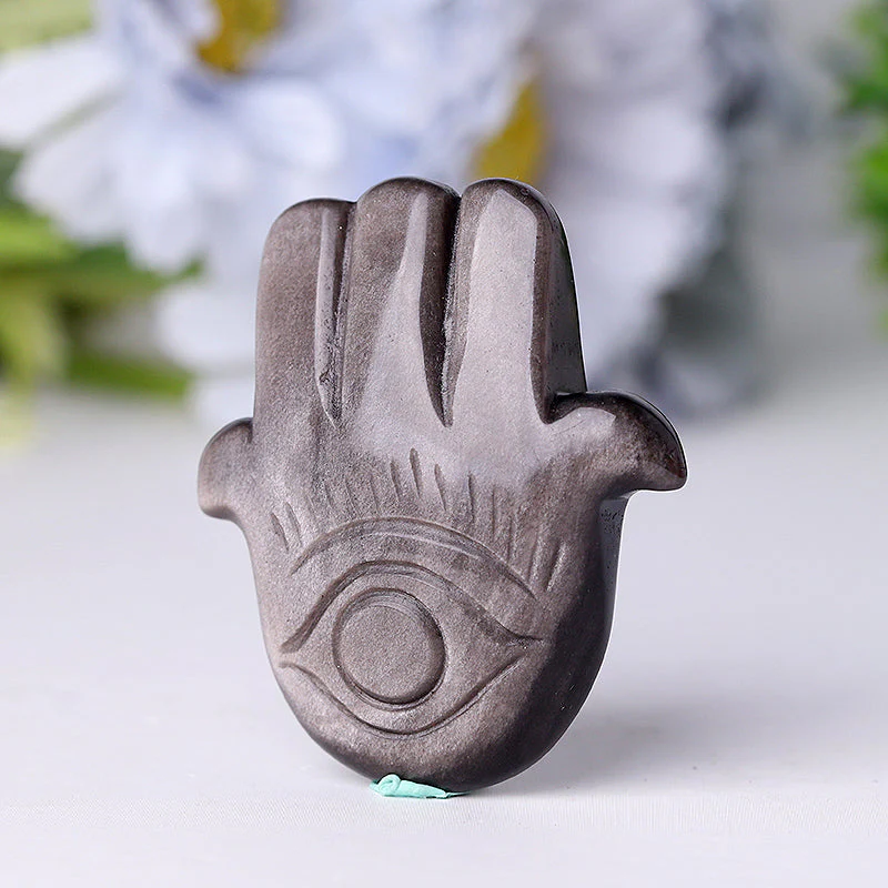 2" Obsidian Hand Figurine with Evil Eye Carving - Image 4