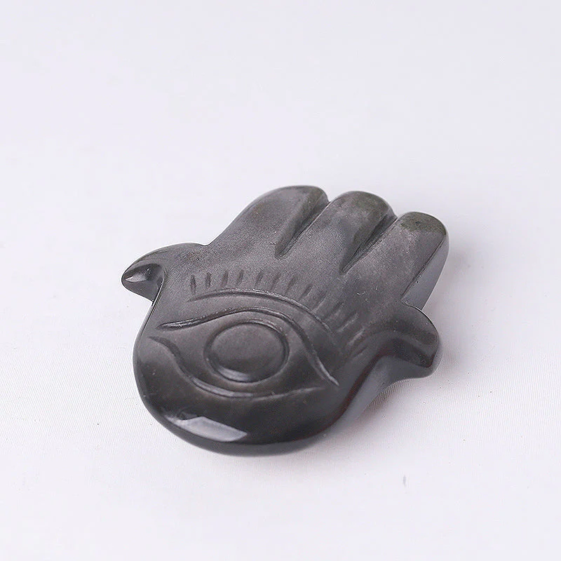 2" Obsidian Hand Figurine with Evil Eye Carving - Image 5