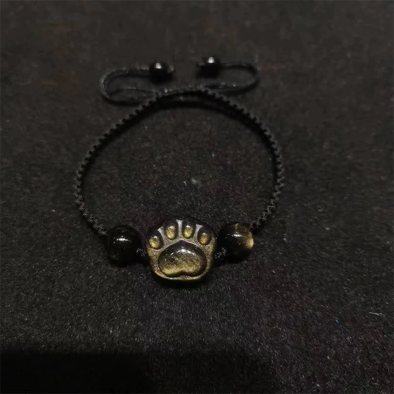 Protection Obsidian Bracelet | Silver & Gold Sheen Cat Paw Rope - Image 10