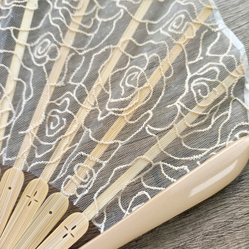 OldLace Rose Embroidery Chinese Folding Fan 22cm - Image 12