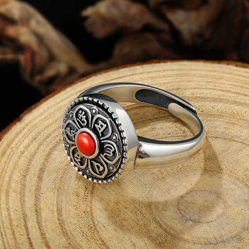Adjustable Copper Om Mani Padme Hum Ring Spiritual Peace - Image 3