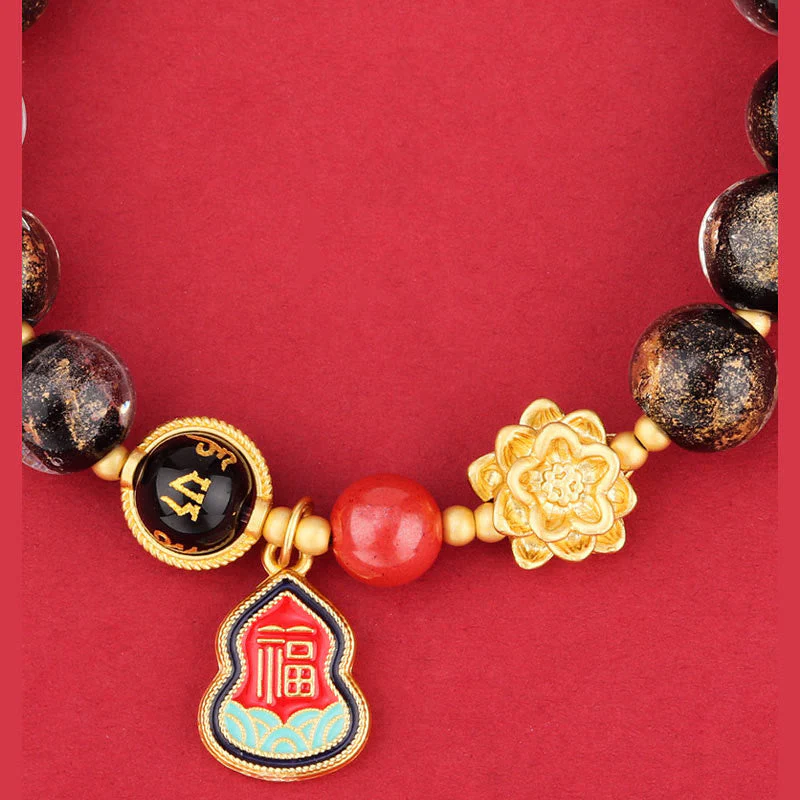 8mm Om Mani Padme Hum Bracelet | Liuli Glass Charm - Image 3