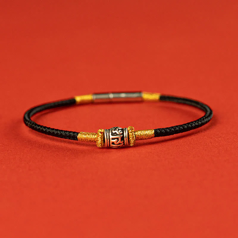 Om Mani Padme Hum Peace Bracelet | Red & Black String Silver - Image 4