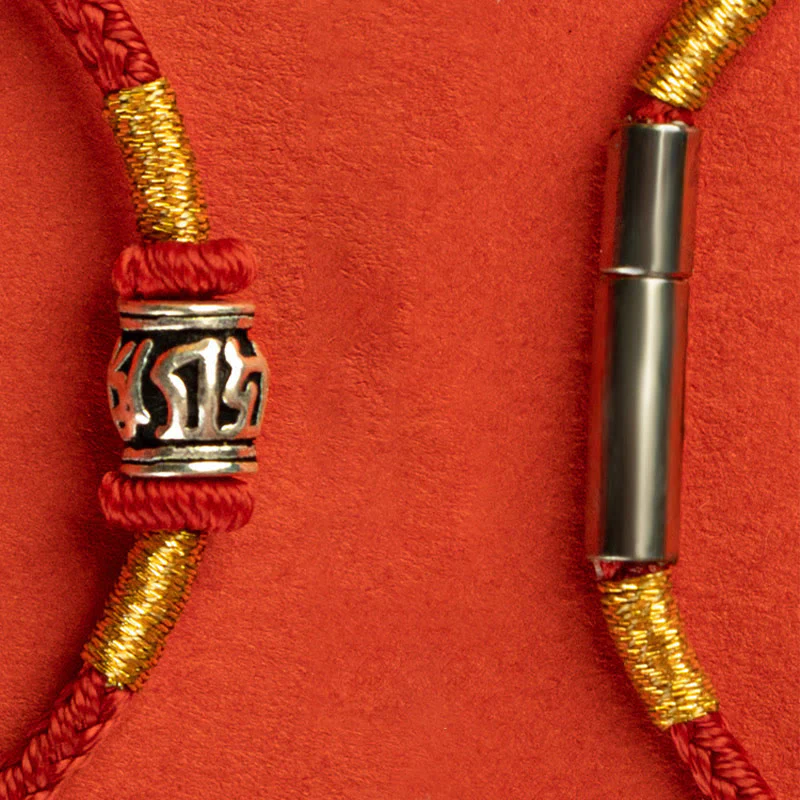 Om Mani Padme Hum Peace Bracelet | Red & Black String Silver - Image 8