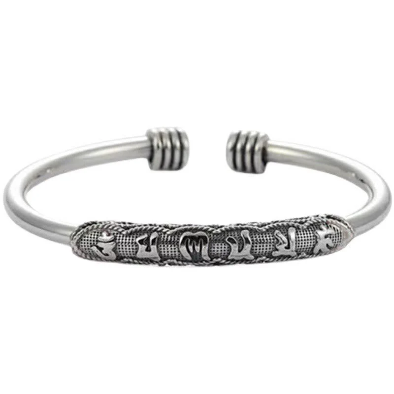 Unisex White Copper Om Mani Padme Hum Peace Cuff Bracelet - Image 2