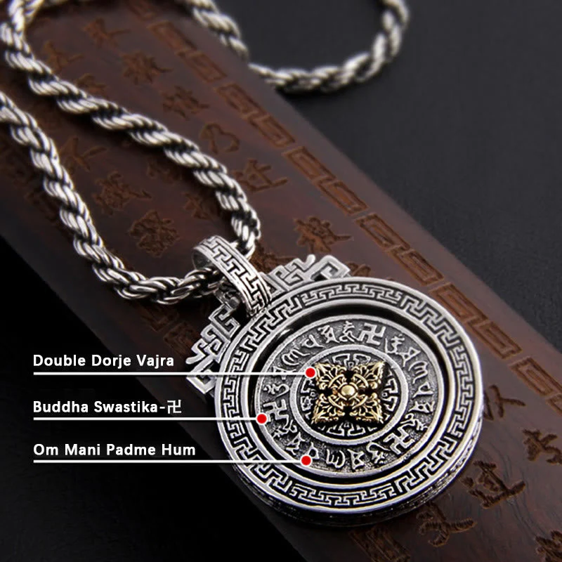 Om Mani Padme Hum Necklace | Copper Silver Rotatable Pendant - Image 11