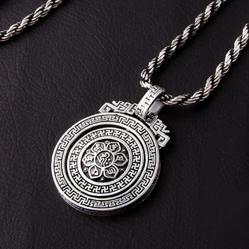 Om Mani Padme Hum Necklace | Copper Silver Rotatable Pendant - Image 12