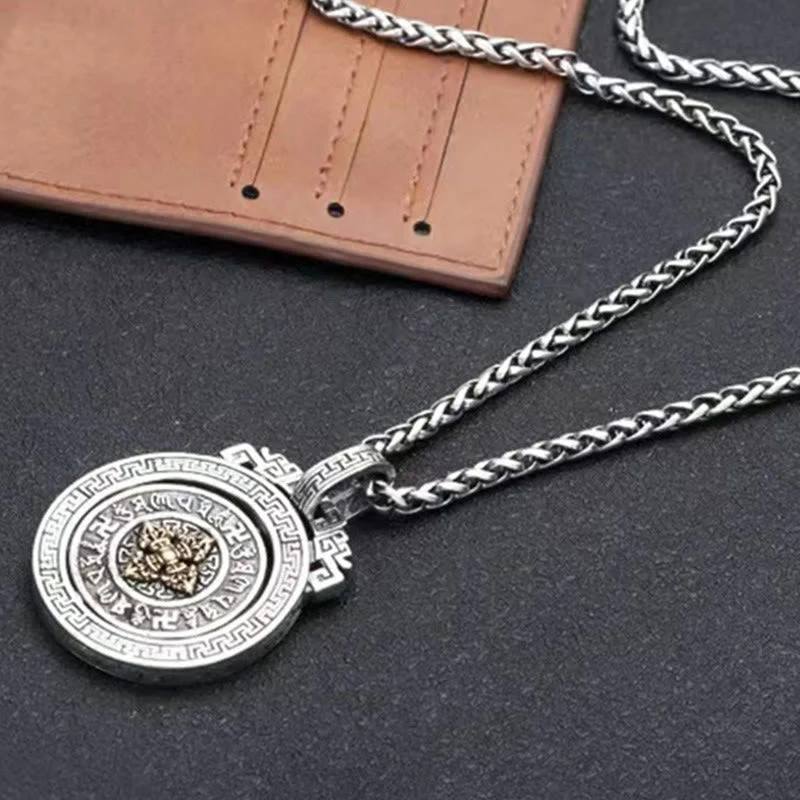 Om Mani Padme Hum Necklace | Copper Silver Rotatable Pendant - Image 13