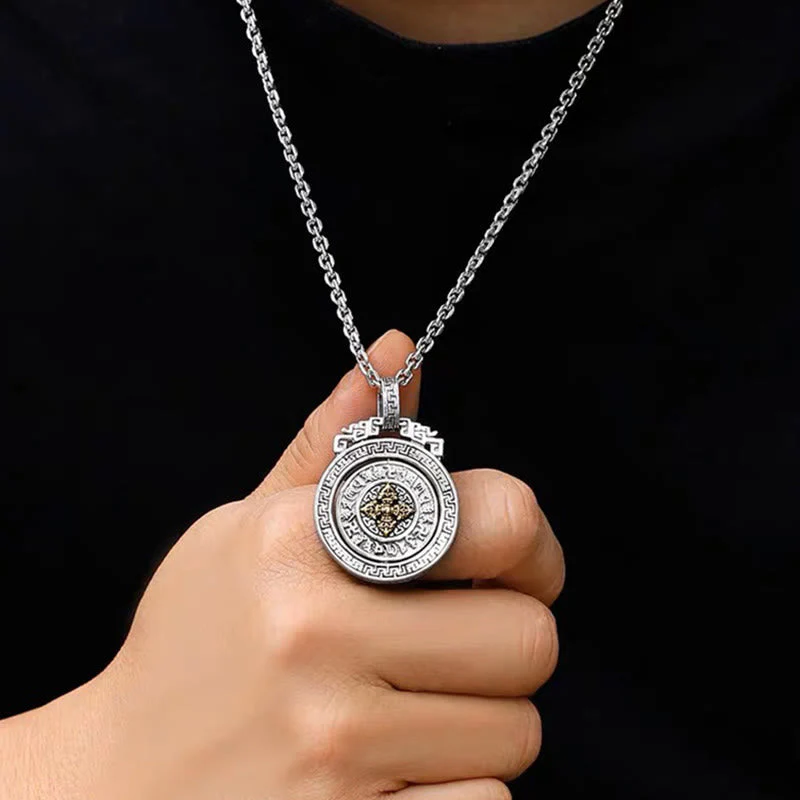Om Mani Padme Hum Necklace | Copper Silver Rotatable Pendant - Image 14