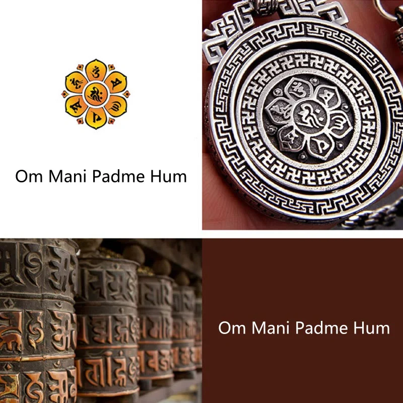 Om Mani Padme Hum Necklace | Copper Silver Rotatable Pendant - Image 15