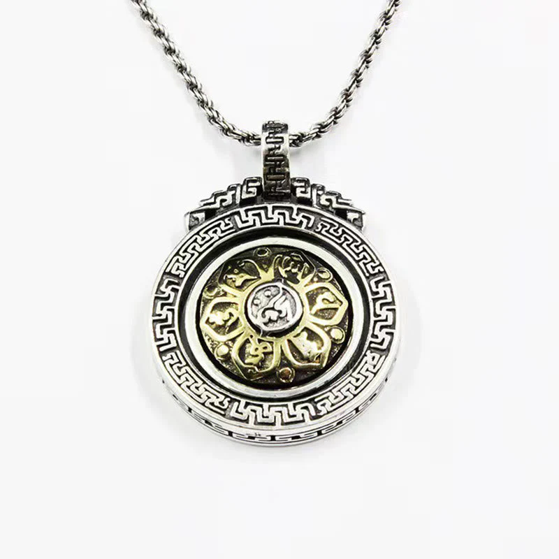 Om Mani Padme Hum Necklace | Copper Silver Rotatable Pendant - Image 6