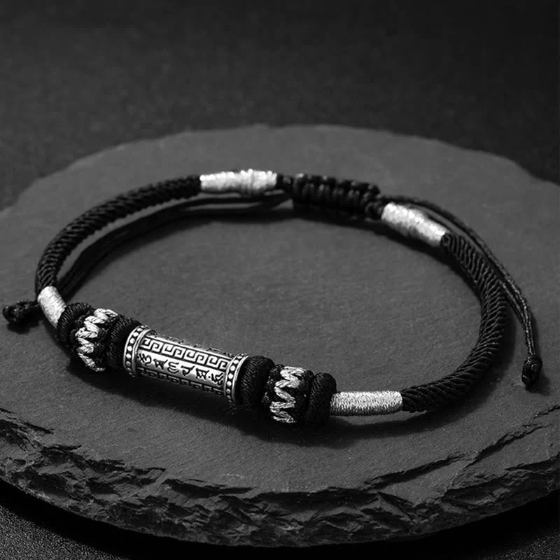 Om Mani Padme Hum 925 Silver Braided Rope Bracelet - Image 2