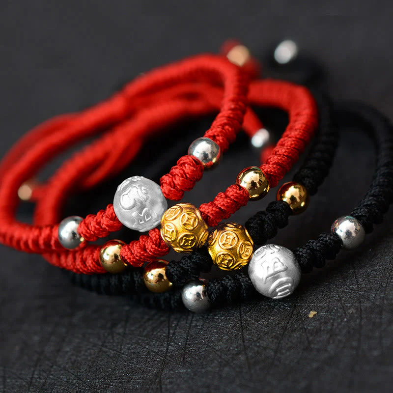 Om Mani Padme Hum Silver String Couple Bracelet | Protection & Luck - Image 2
