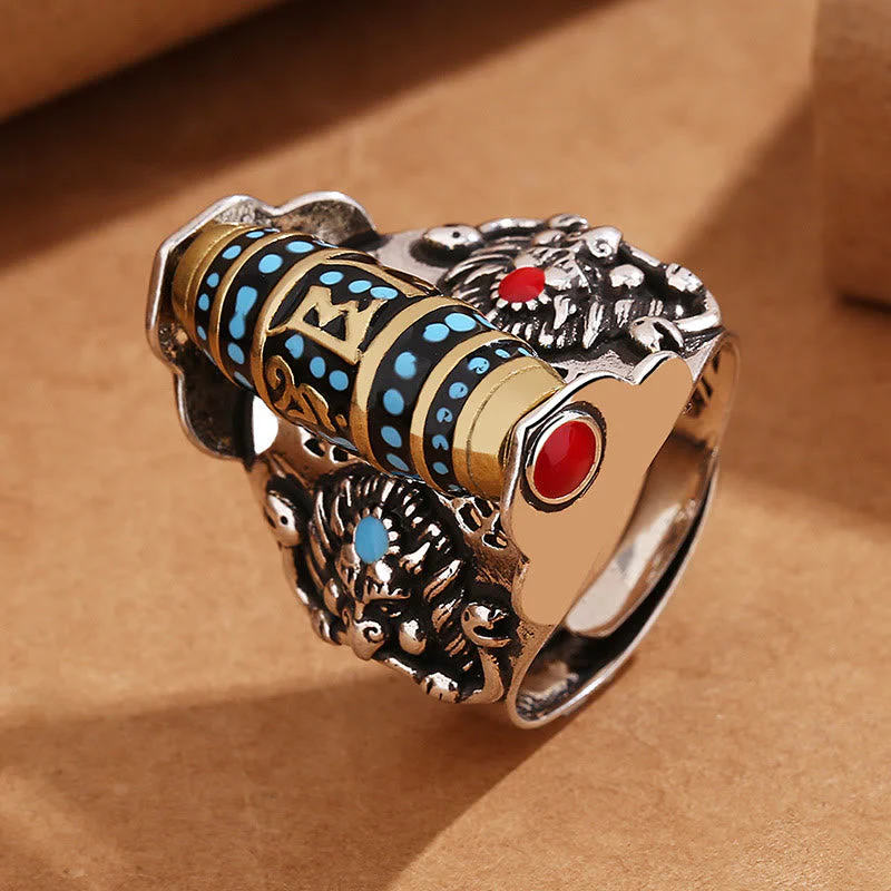 Adjustable Copper Om Mani Padme Hum Spinner Ring for Peace - Image 3