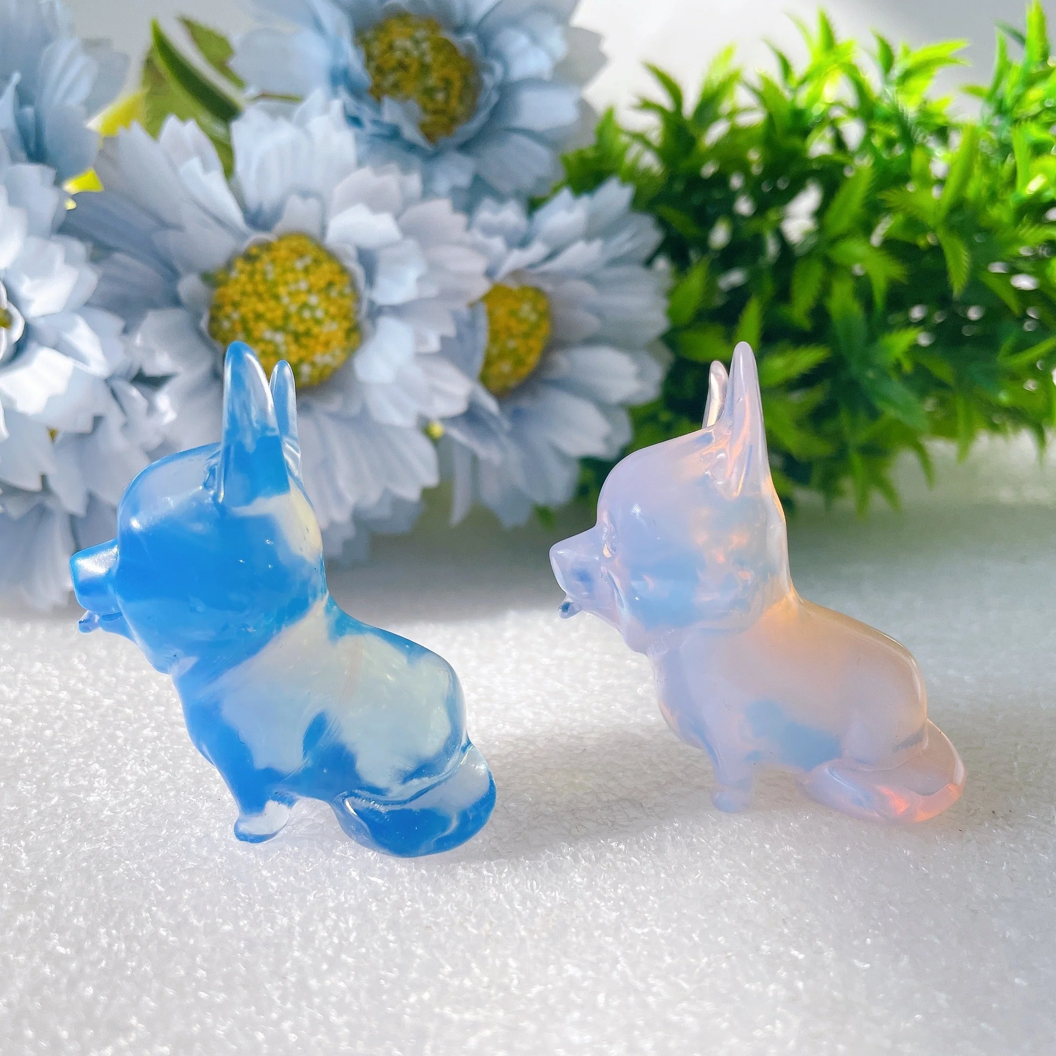 2 inch Pink & Blue Opalite Crystal Dog Figurines - Image 2
