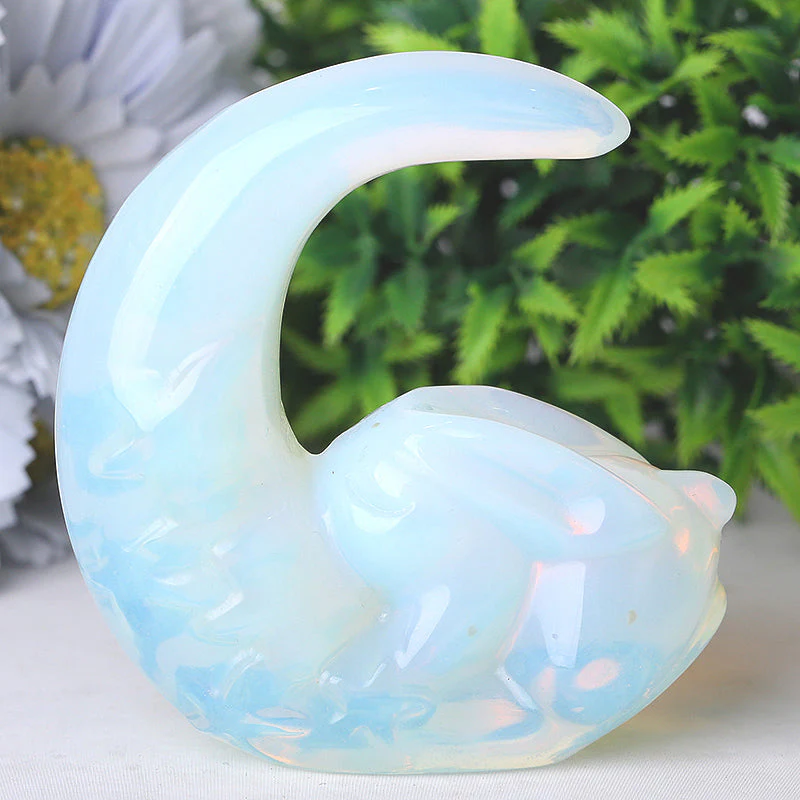 3-Inch Opalite Moon Rabbit Crystal Carving Figurine - Image 5
