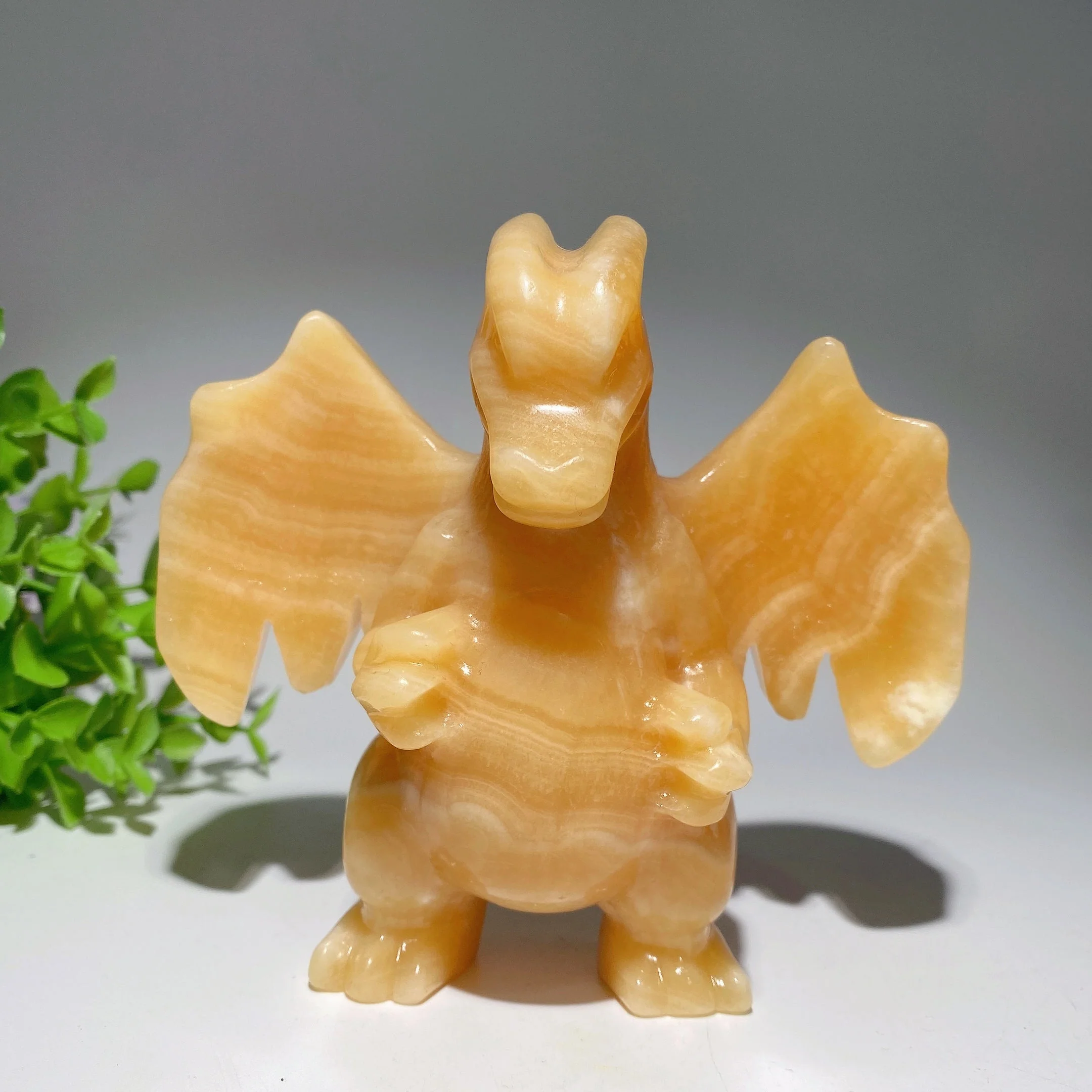 5.1" Orange Calcite Crystal Dragon Carving Figurine - Image 2
