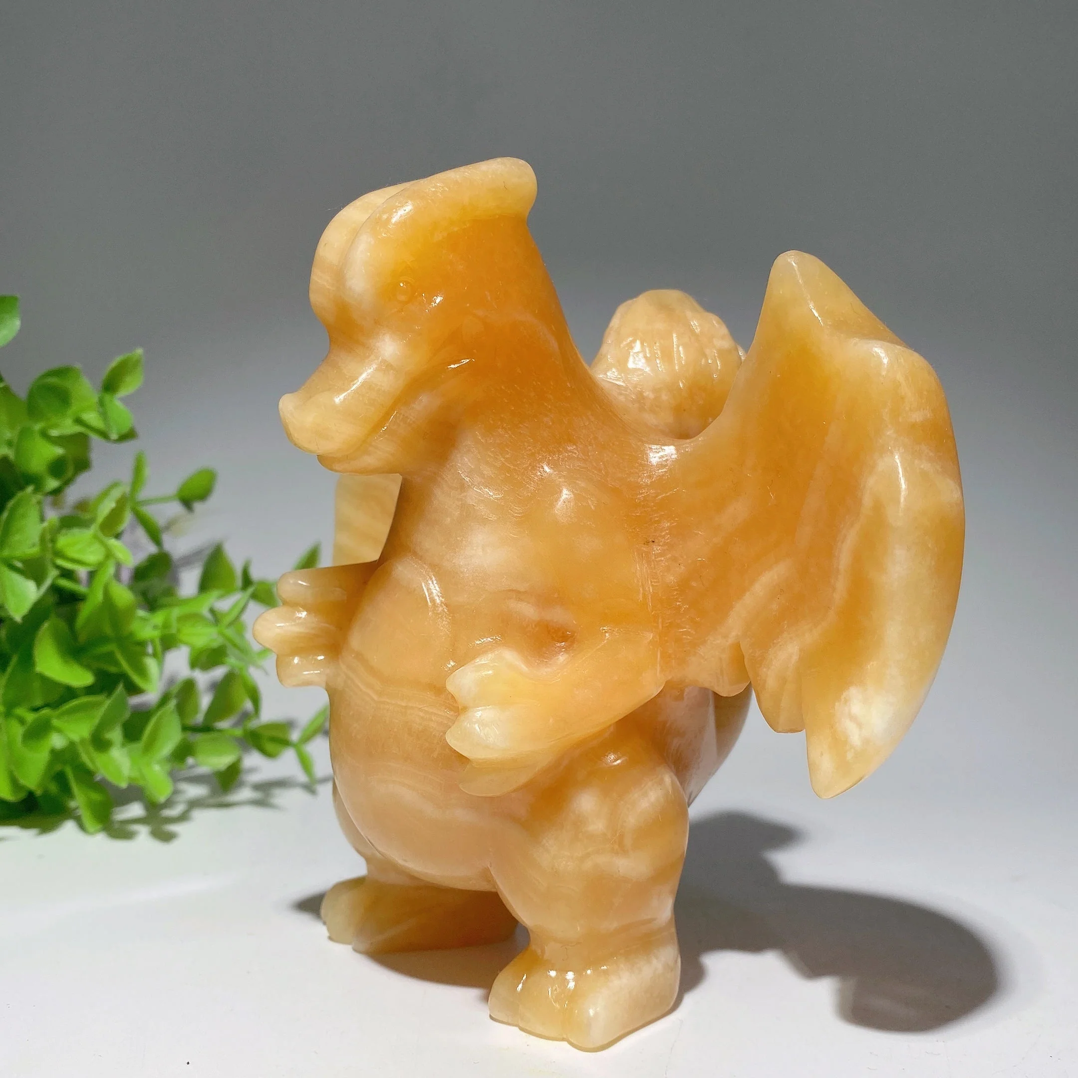 5.1" Orange Calcite Crystal Dragon Carving Figurine - Image 3