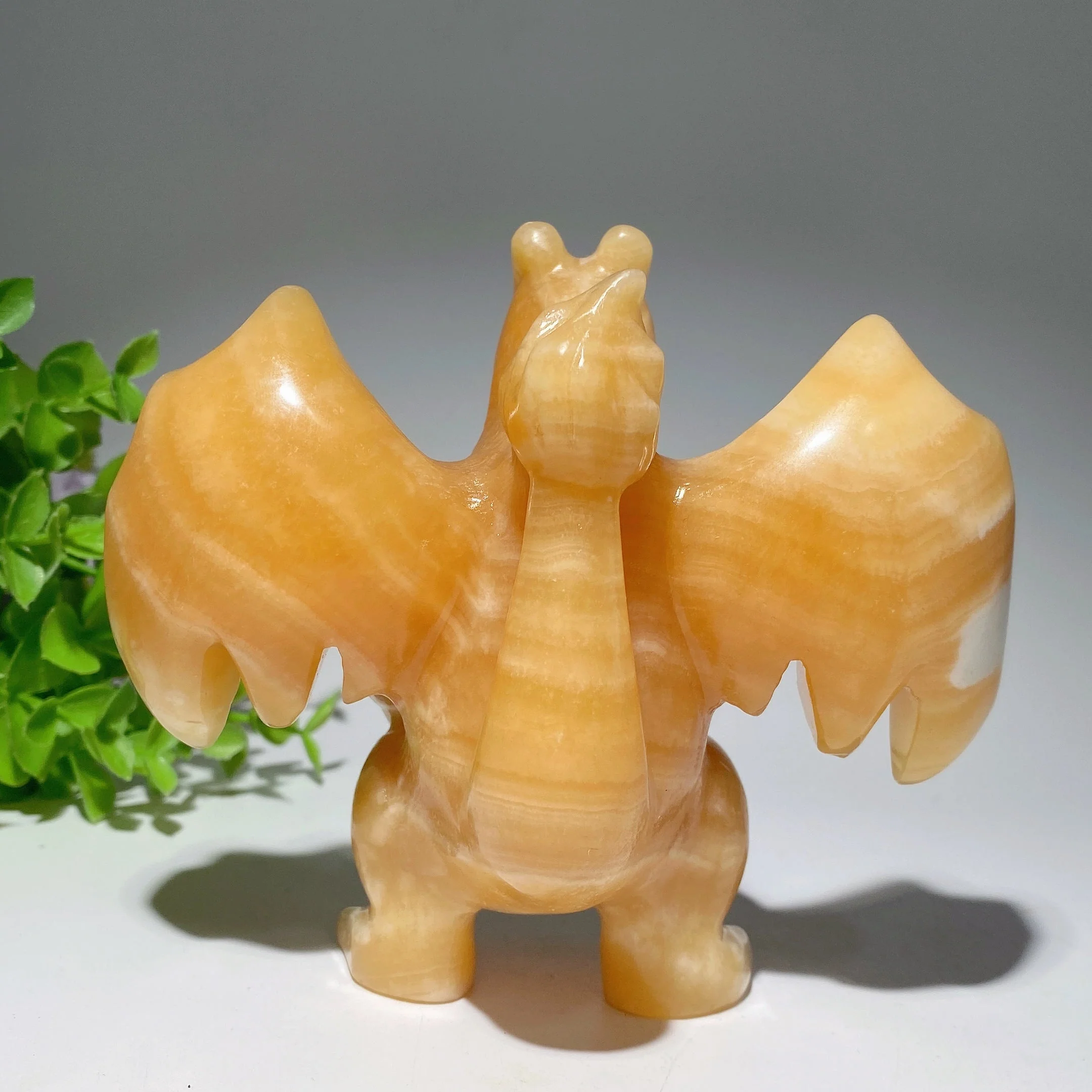 5.1" Orange Calcite Crystal Dragon Carving Figurine - Image 5