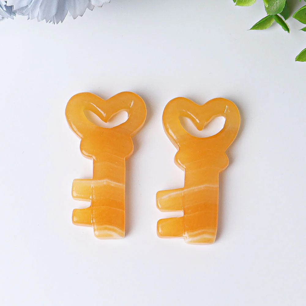 2.3 Inch Orange Calcite Heart Key Crystal Shape for Healing