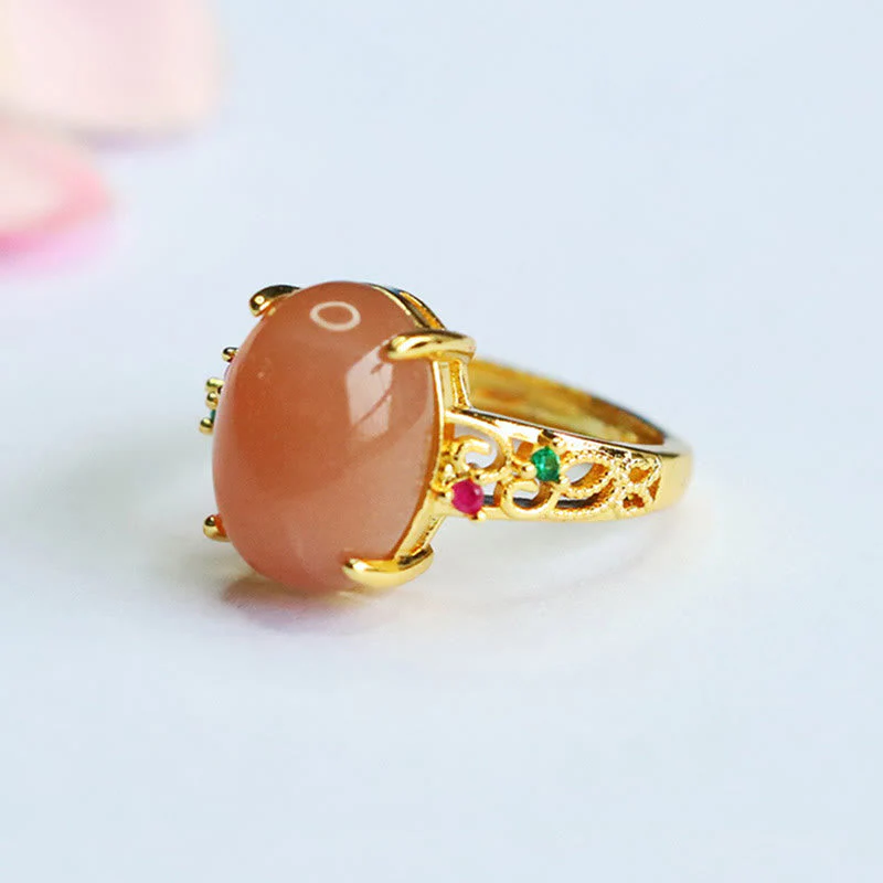 Adjustable Peach Moonstone Ring - Joy and Creativity - Image 2